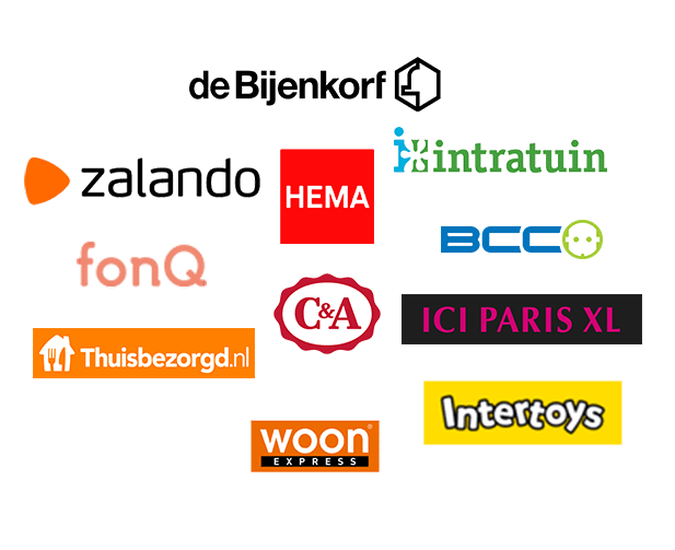 de Bijenkorf, Intertoys, fonQ, Thuisbezorgd.nl, Woon expres, ICI Paris XL, BCC, Intratuin, Hema, C&A